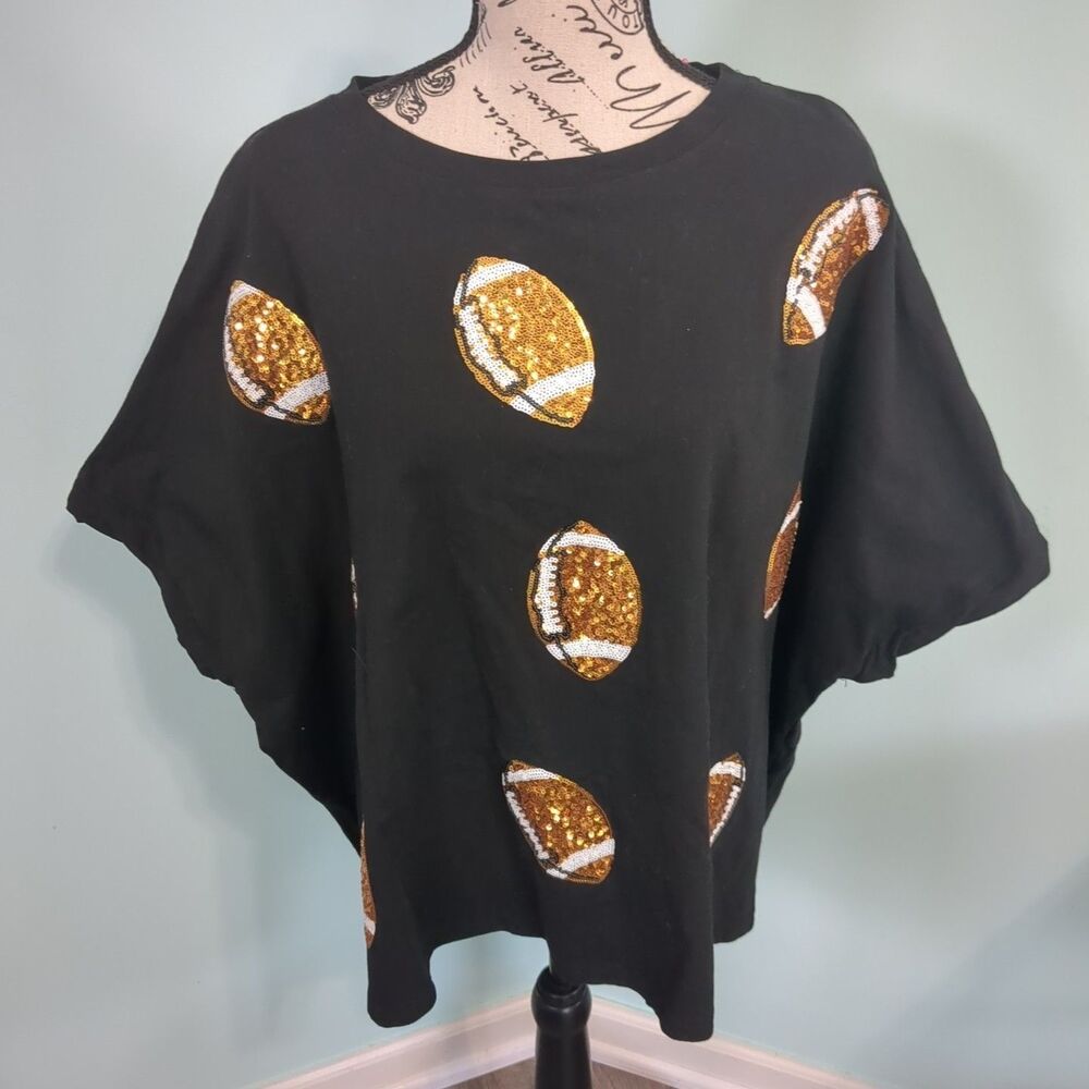 Touchdown Black Sequin Football Top Small